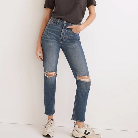 Madewell The Perfect Vintage Crop Jean in Gooding Wash: Knee-Rip Edition Size 25 - Picture 1 of 10